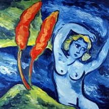 Paesaggio con figura 1991 Olio su tela Cm. 80 x 90
